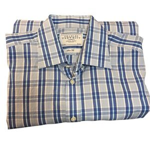 CHARLES TYRWHITT French cuff Double cuff Blue Dress shirt Medium 15.5 slim fit